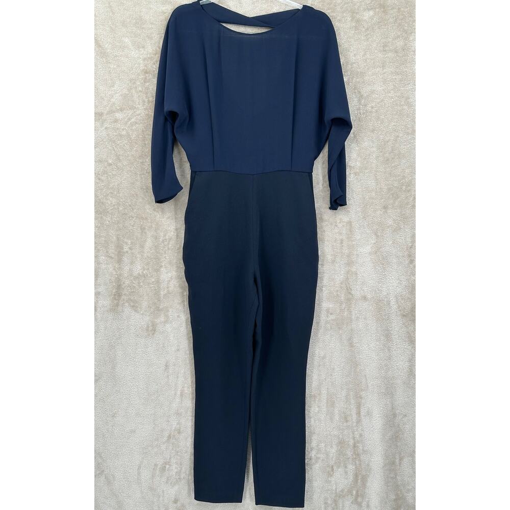 Reiss Jumpsuit Womens 4 Navy Ania Cutout V-Back Designer Date Nite Sophisticated